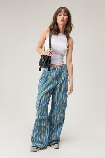 Blue Twill Stripe Cargo Pants