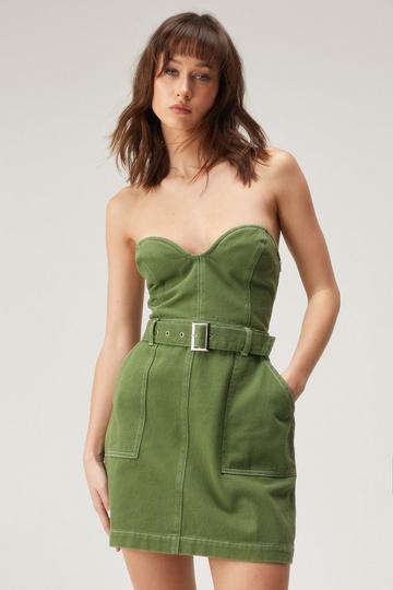 Twill Bandeau Mini Dress khaki