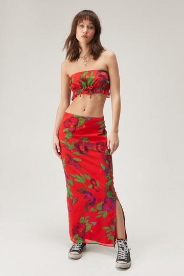 Floral Mid Rise Maxi Skirt red