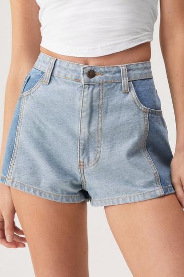 Two Tone Color Block Denim Shorts multi