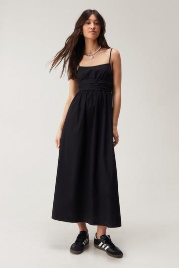 Black Cotton Strappy Midi Dress