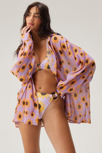 Plisse Sunflower Oversized Beach Shirt lilac