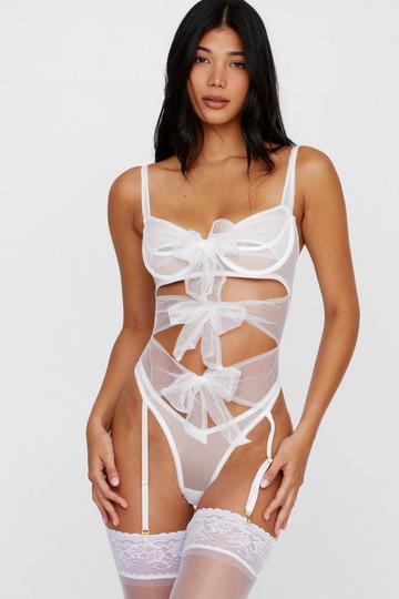 White Bow Underwire Cut Out Lingerie Bodysuit