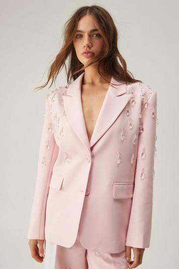 Pink Premium Teardrop Embellished Blazer