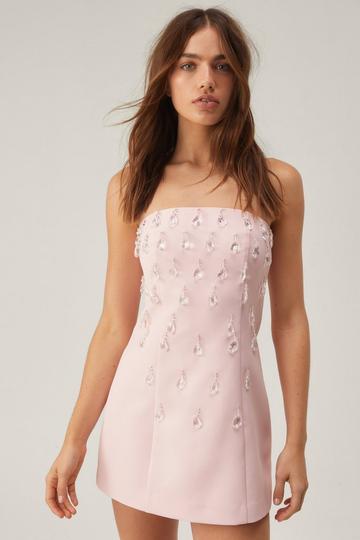 Premium Teardrop Embellished Bandeau Mini Dress pink