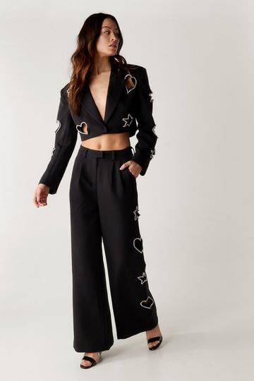 Premium Cut Out Embellished Pants black