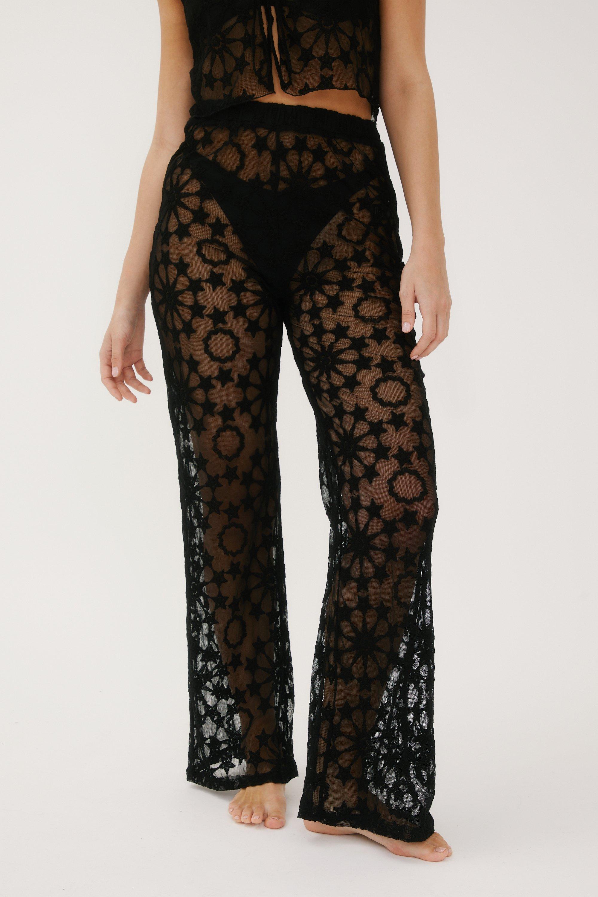 Star Mesh Embroidered Beach Flared Pants boohoo UK