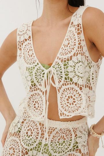 Premium Crochet Tie Front Waistcoat cream