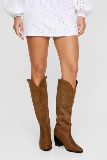 Faux Suede Knee High Western Boot brown