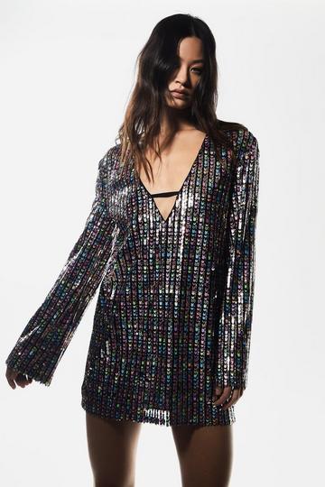 Sequin Tunic Long Sleeve Mini Dress multi