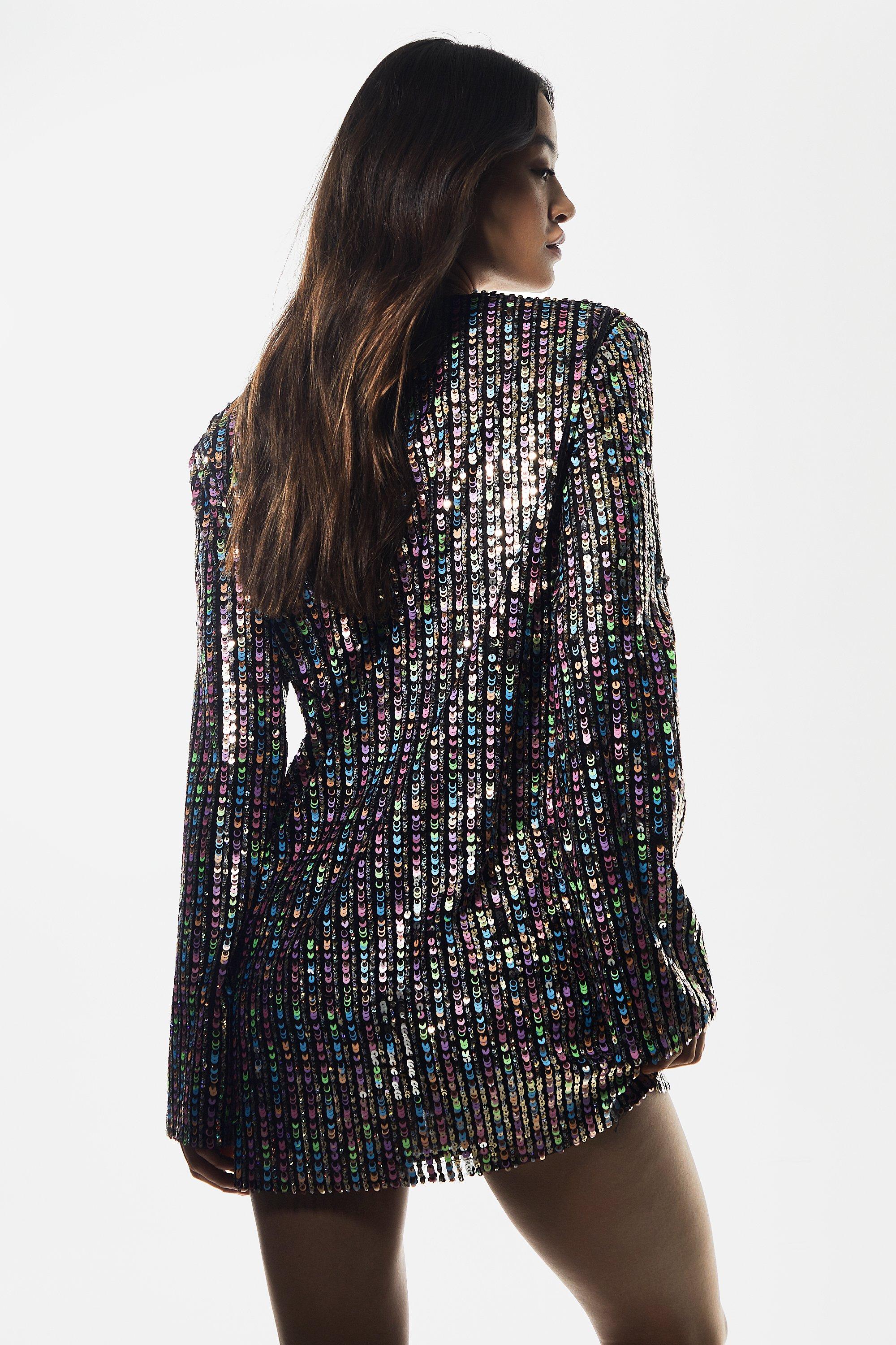 Sequin Tunic Long Sleeve Mini Dress boohoo UK