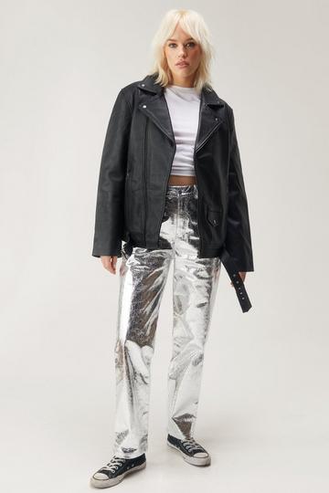 Silver Metallic Crackle Straight Leg Pants