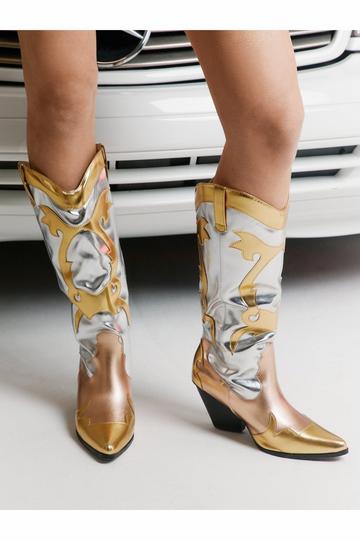 Muticolor Metallic Cowboy Boots gold