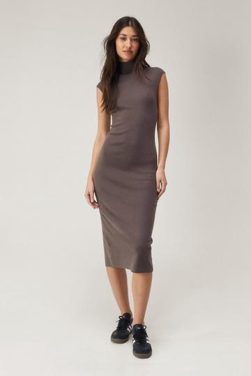 High Neck Knitted Sleeveless Midi Dress grey