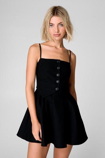 Black Premium Twill Tailored Flippy Mini Dress