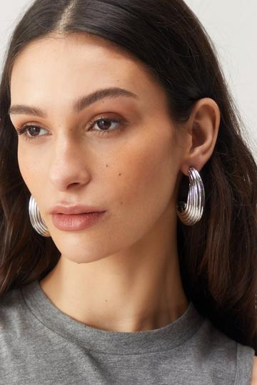 Silver Textured Large Tear Drop Earrings