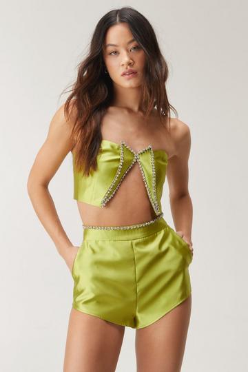 Premium Satin Twill Embellished Bustier lime