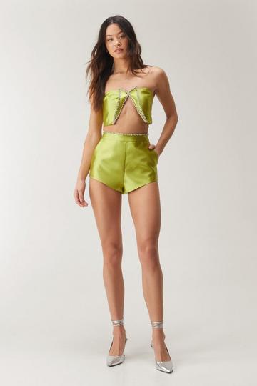 Premium Satin Twill Embellished Shorts lime