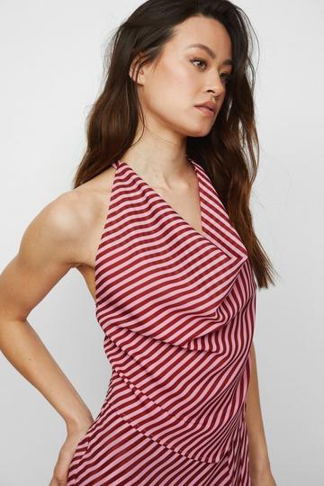 Stripe Cowl Halter Tie Back Detail Top pink