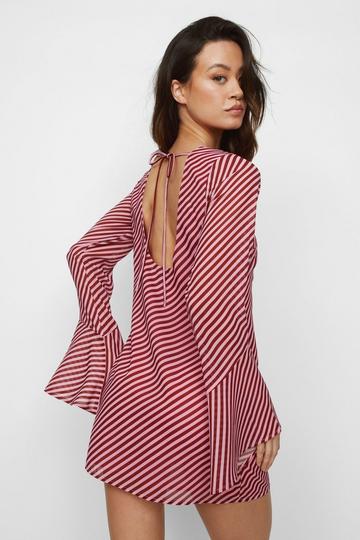 Stripe Flute Sleeve Mini Dress pink