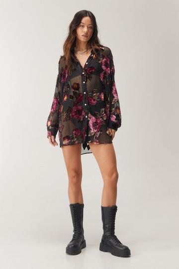 Devore Oversized Sheer Floral Shirt black