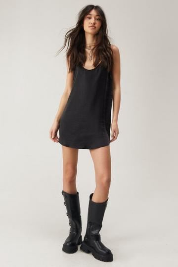 Textured Satin Scoop Neck Tank Mini Dress black