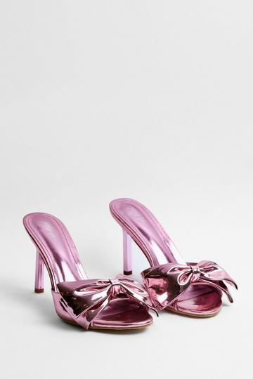 Metallic Bow Heeled Mule pink