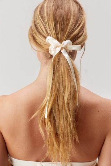 Satin Bow Hair Scrunchie ivory