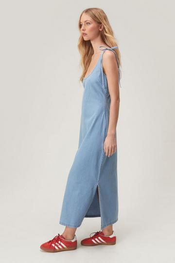 Chambray Tie Shoulder Maxi Dress light wash