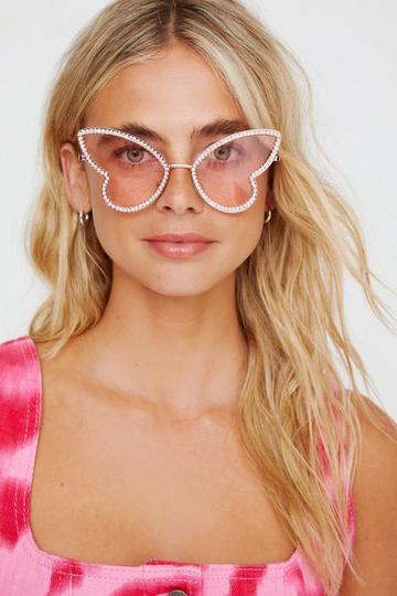 Diamante Trim Butterfly Sunglasses pink