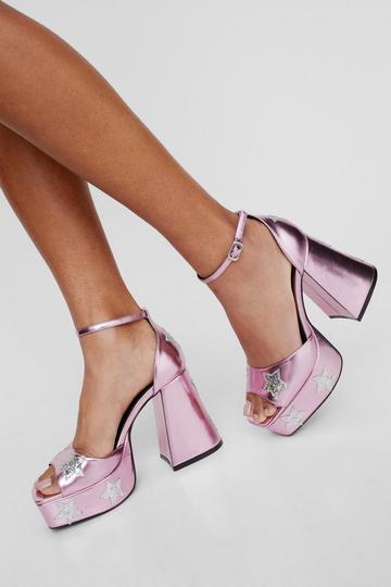 Metallic Glitter Star Platform Heels pink