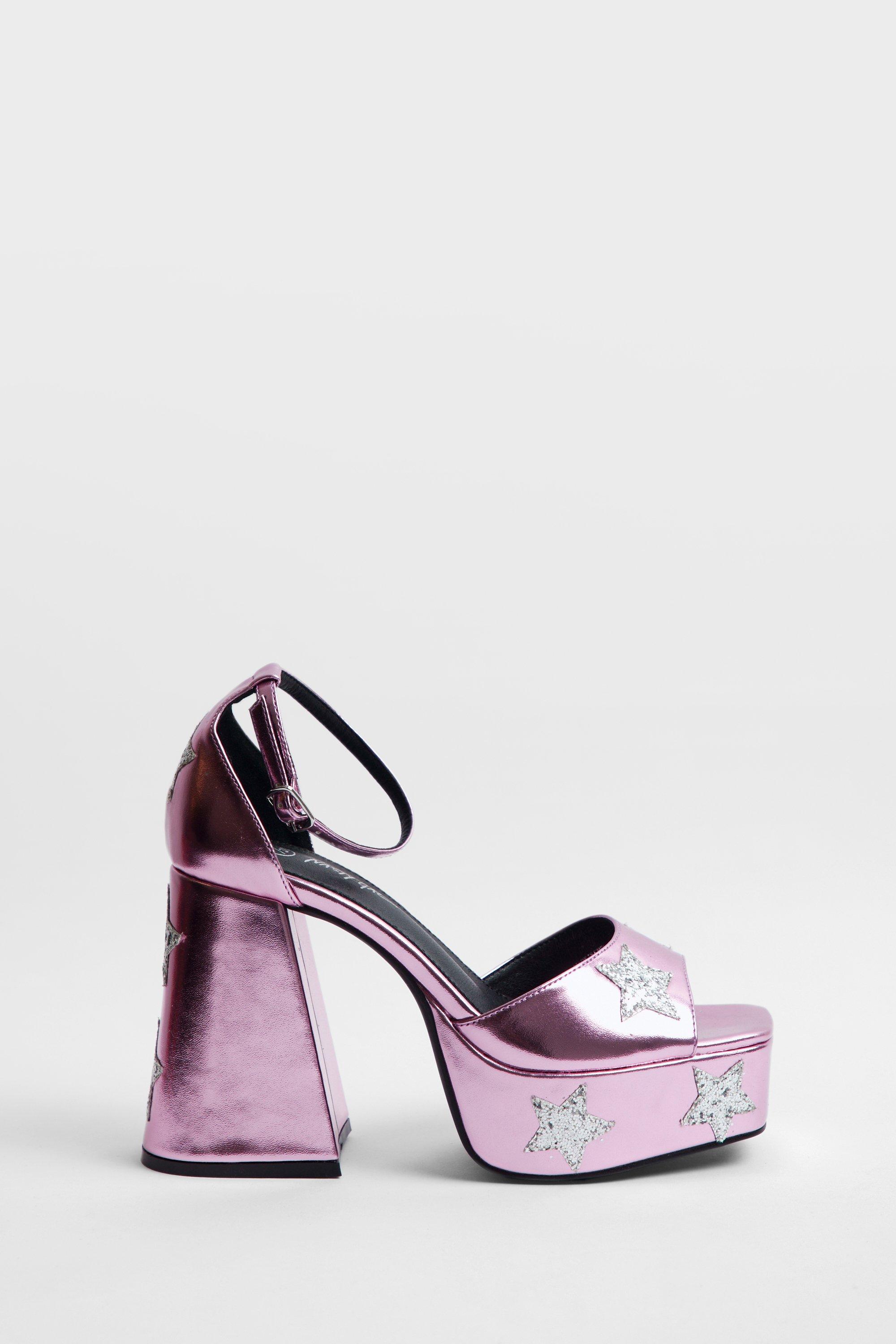 Metallic Glitter Star Platform Heels boohoo UK