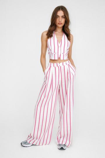 Premium Striped Linen Tailored Wide Leg Pants stripe