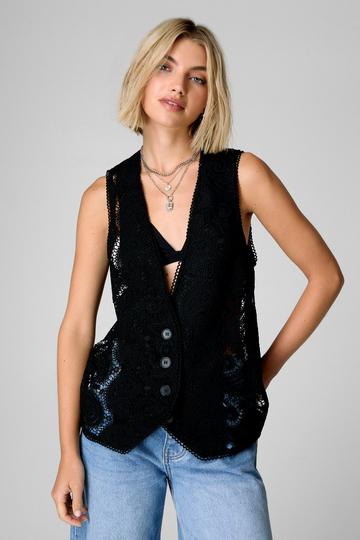 Black Premium Tailored Lace Vest