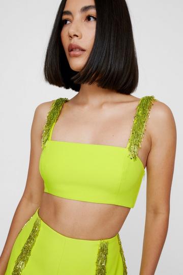 Premium Beaded Fringe Bralet lime