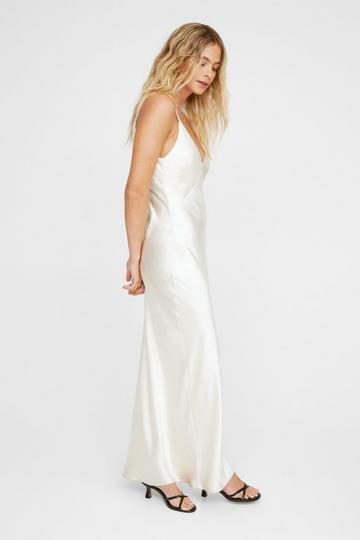 Textured Satin Paneled Maxi Slip Dress ivory