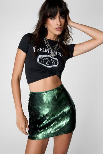 Disc Sequin Micro Mini Skirt emerald