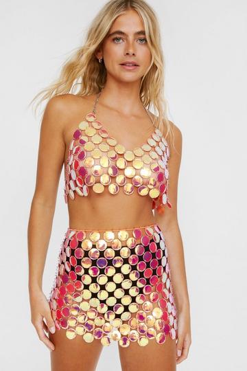 Iridescent Disc Mini Skirt pink