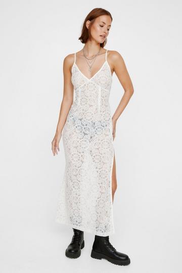 White Lace Strappy Low Back Maxi Slip Dress