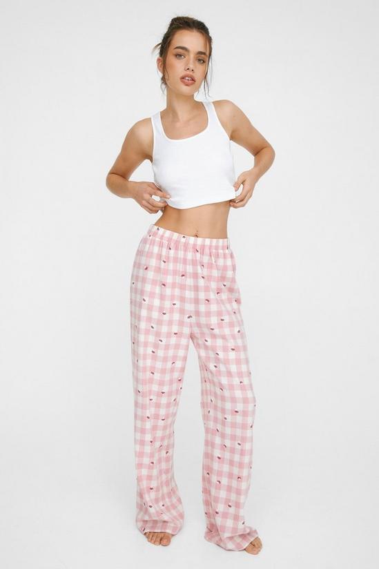 NastyGal Rib Vest Check Mushroom Cotton Flannel Pajama Pants Set 1