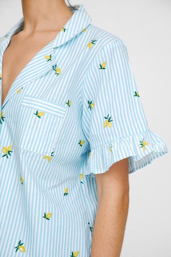 NastyGal Cotton Lemon Embroidered Stripe Ruffle Pajama Shorts Set 2