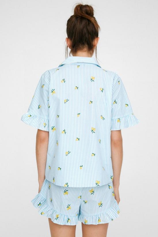 NastyGal Cotton Lemon Embroidered Stripe Ruffle Pajama Shorts Set 4