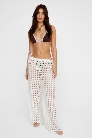 Eyelet Wide Leg Tassel Tie Beach Pants white