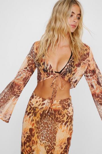 Sheer Leopard Tie Front Crop Top animal