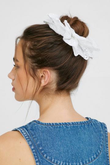 White Oversized Double Layered Scrunchie