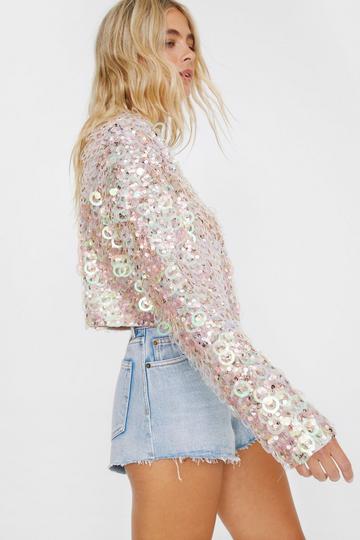 All Over Hand Embellished Sequin Cut Out Disc Jacket multi