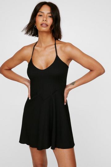 Textured Halter Mini Dress black