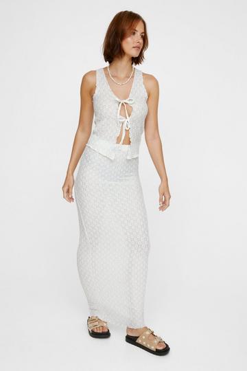 Textured Lace Maxi Skirt white