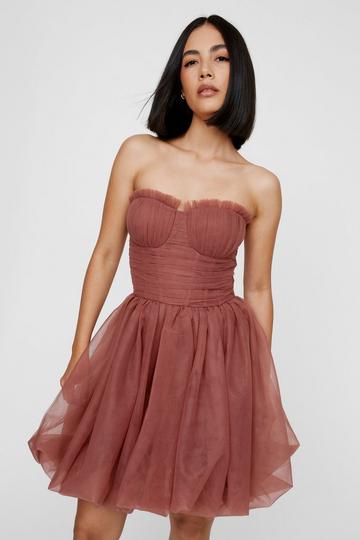 Tulle Corset Bandeau Puffball Dress rose