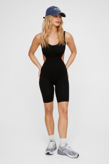 Seamless Sleeveless Cut Out Detail Unitard black